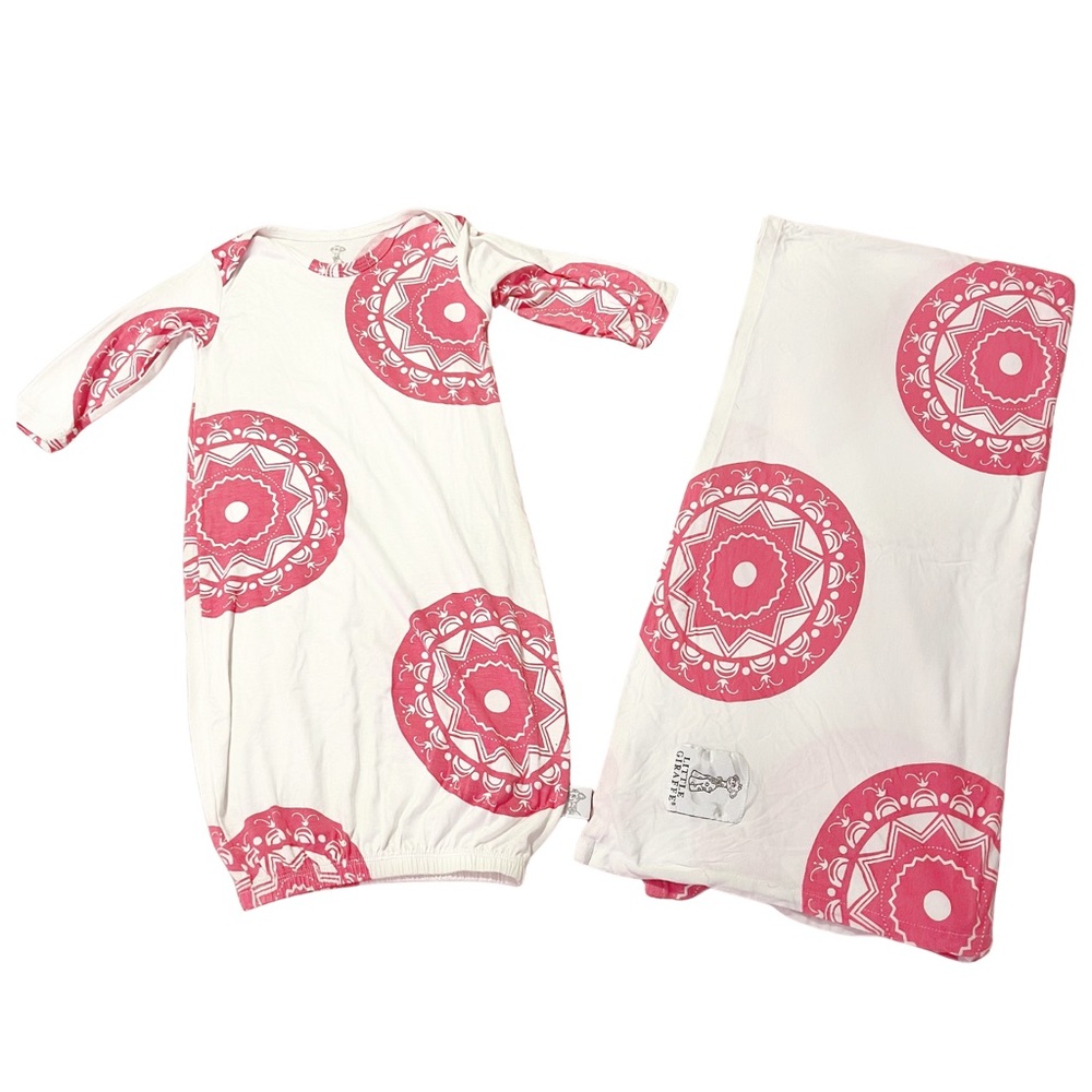 Little Giraffe Baby Gown & Blanket Set, Pink Medallion Print, Like New